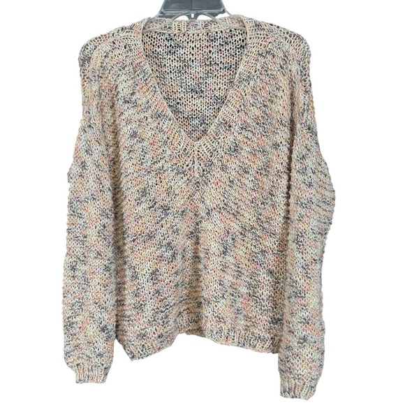 Hand-Knit Marled Chunky Sweater | Slouchy Fit V-Neck M/L - Picture 1 of 3